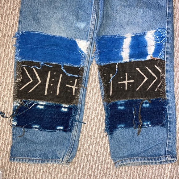 RE-Worked VTG 550 sz 28 crop Patchwork Levi's Reworked Upcycled textural patches - Picture 4 of 9